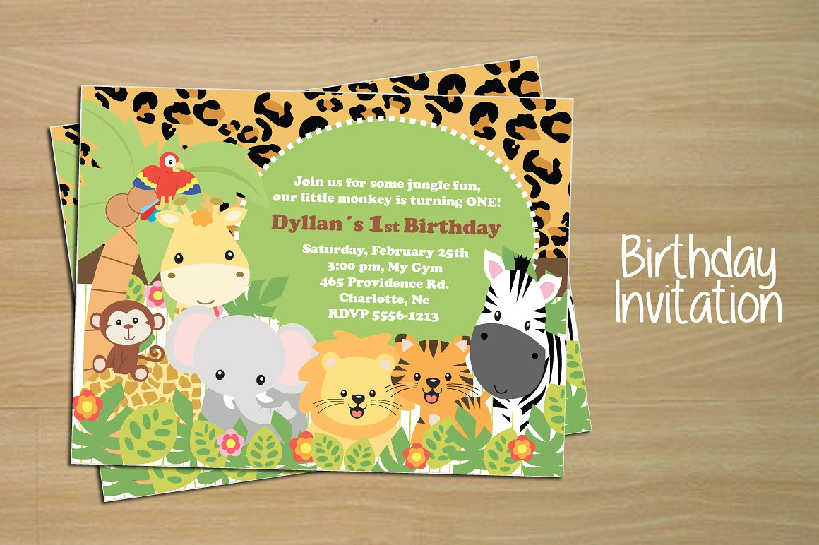animal print first bithday invitation