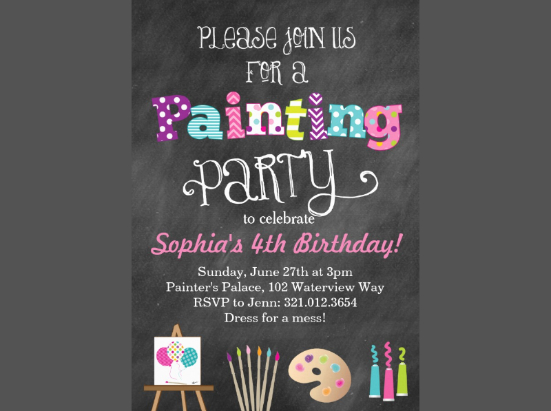art party chalkboard style invitation