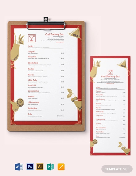 Bar Cocktail Menu Template