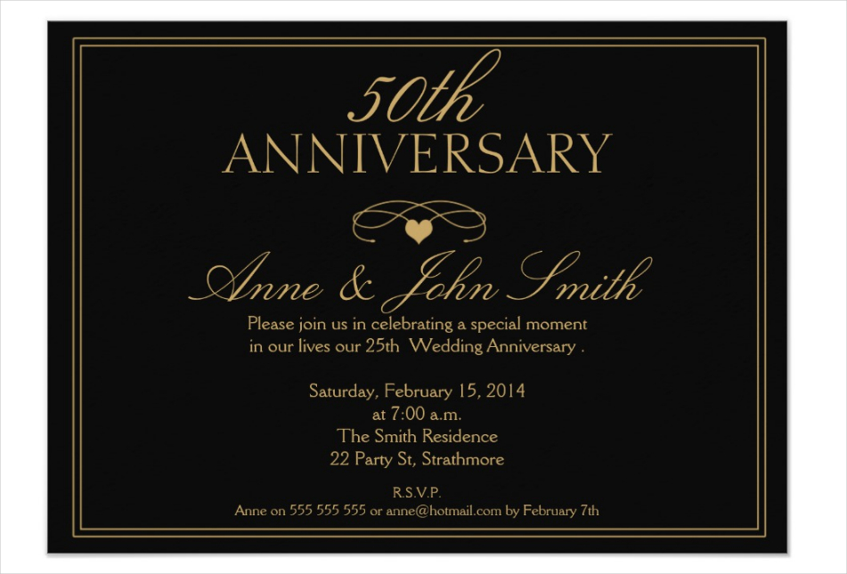 black 50th wedding anniversary invitation