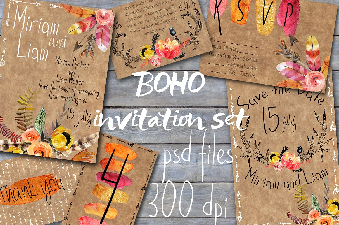 boho style wedding invitation