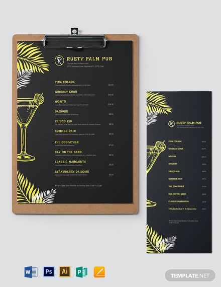 chalkboard cocktail menu template