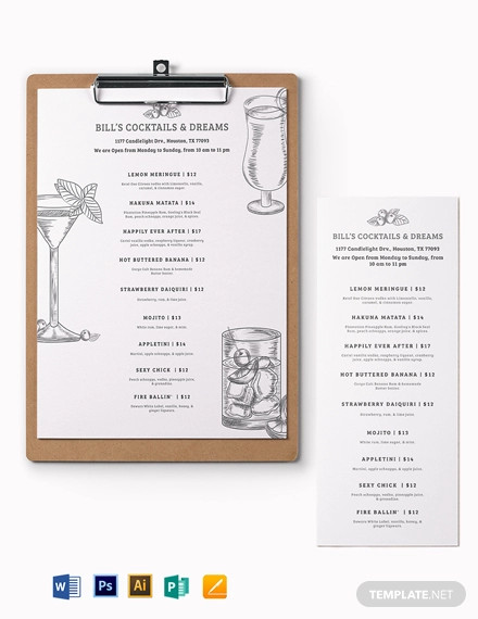 cocktail menu board template