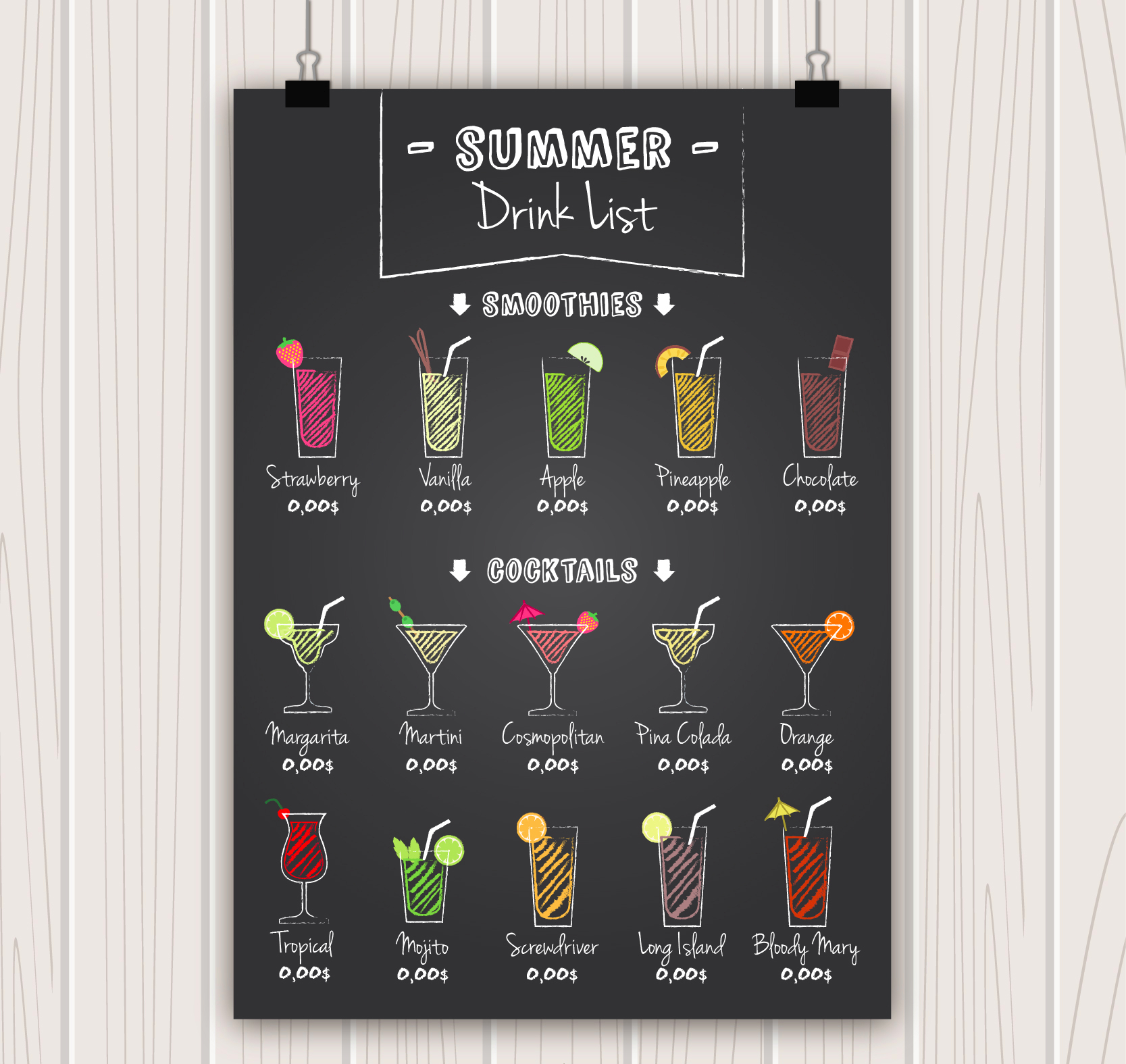 colorful drink menu