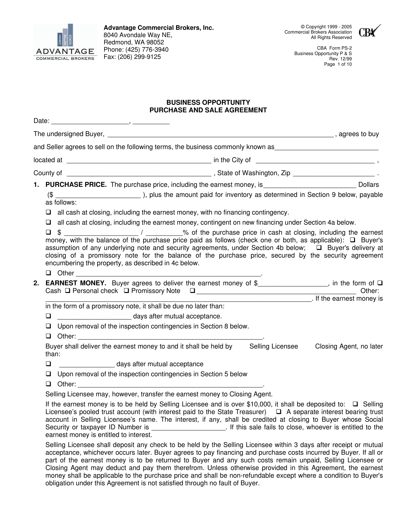 Commercial Business Purchase Agreement 01