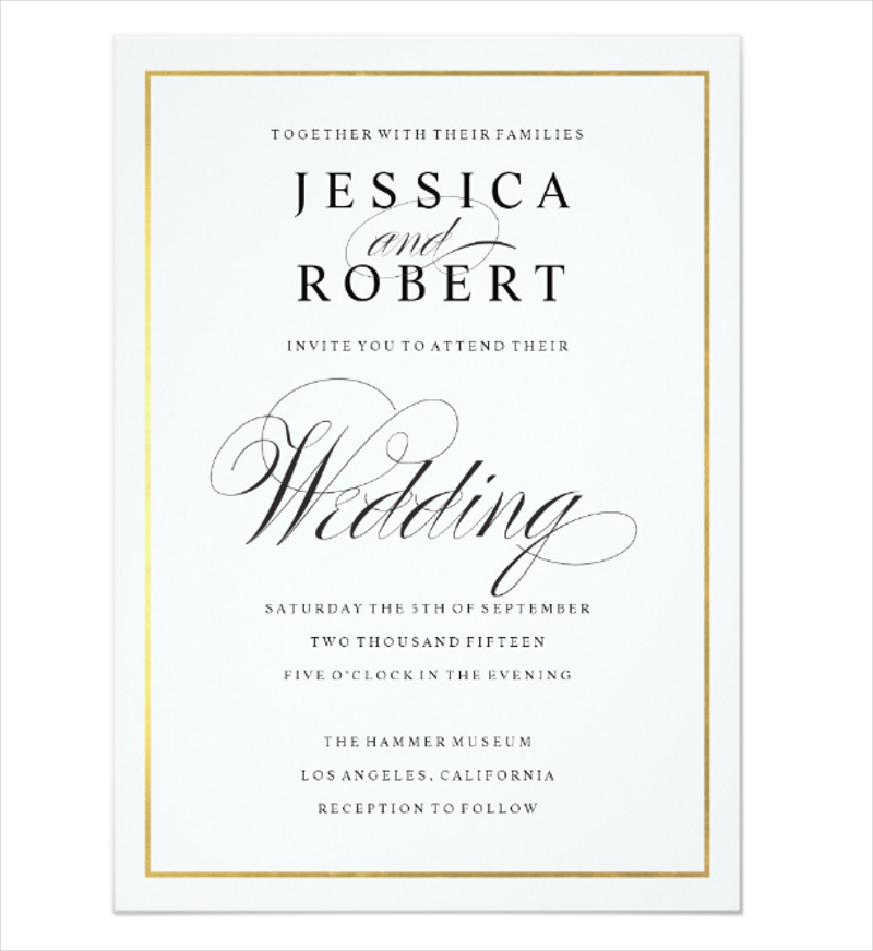 Elegant Script and Gold Border Wedding Invitation