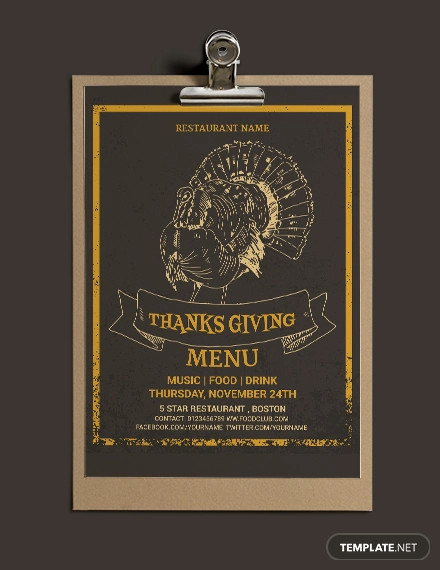 free thanksgiving restaurant party menu template
