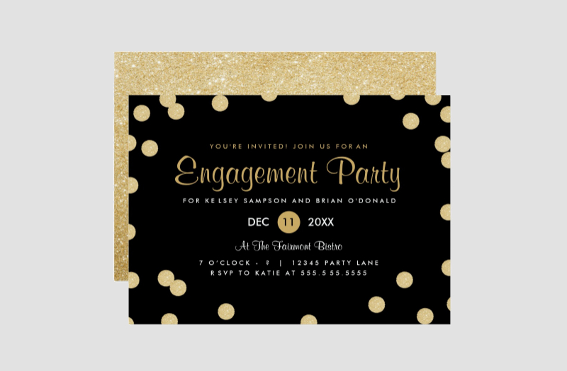 gold confetti engagement party invitation