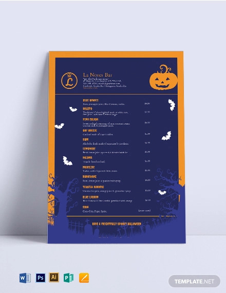 halloween cocktail menu template
