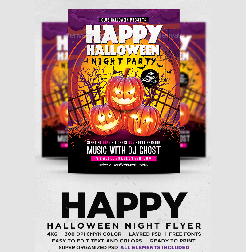 halloween night party invitation flyer