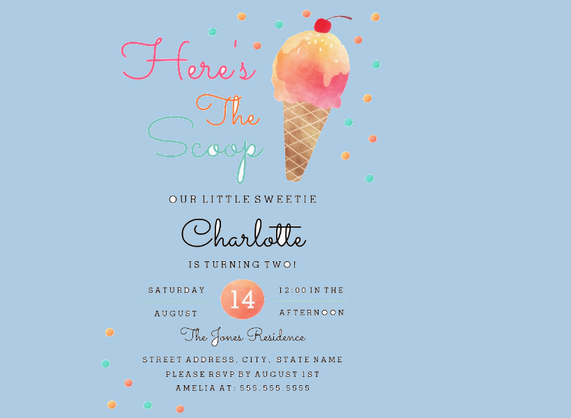 kids ice cream partybirthday invitation