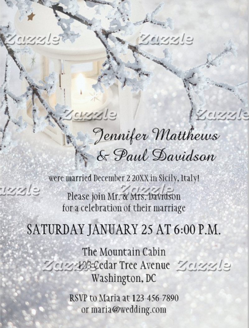 lantern snow winter post wedding party invitation