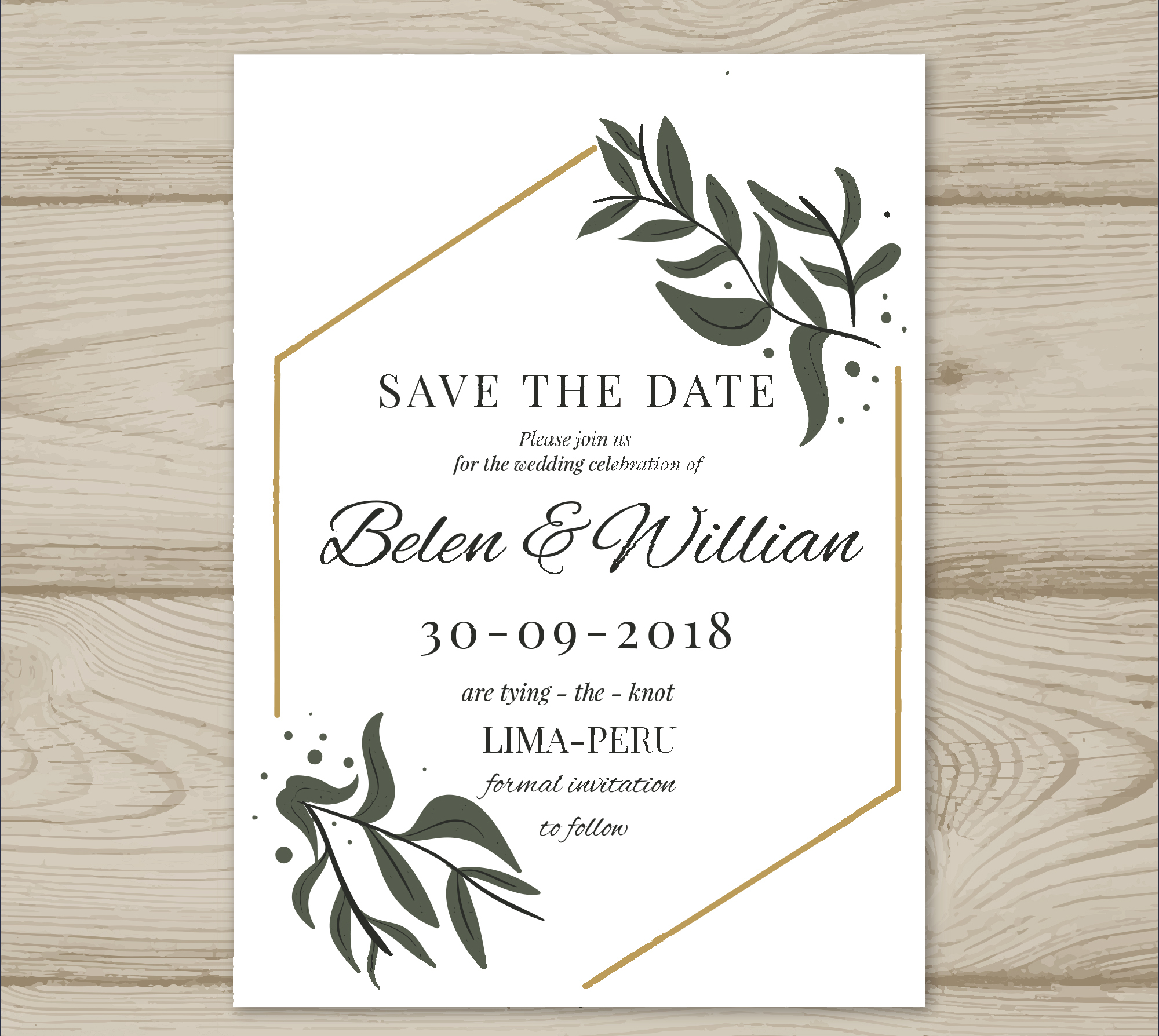 modern leaves wedding invitation