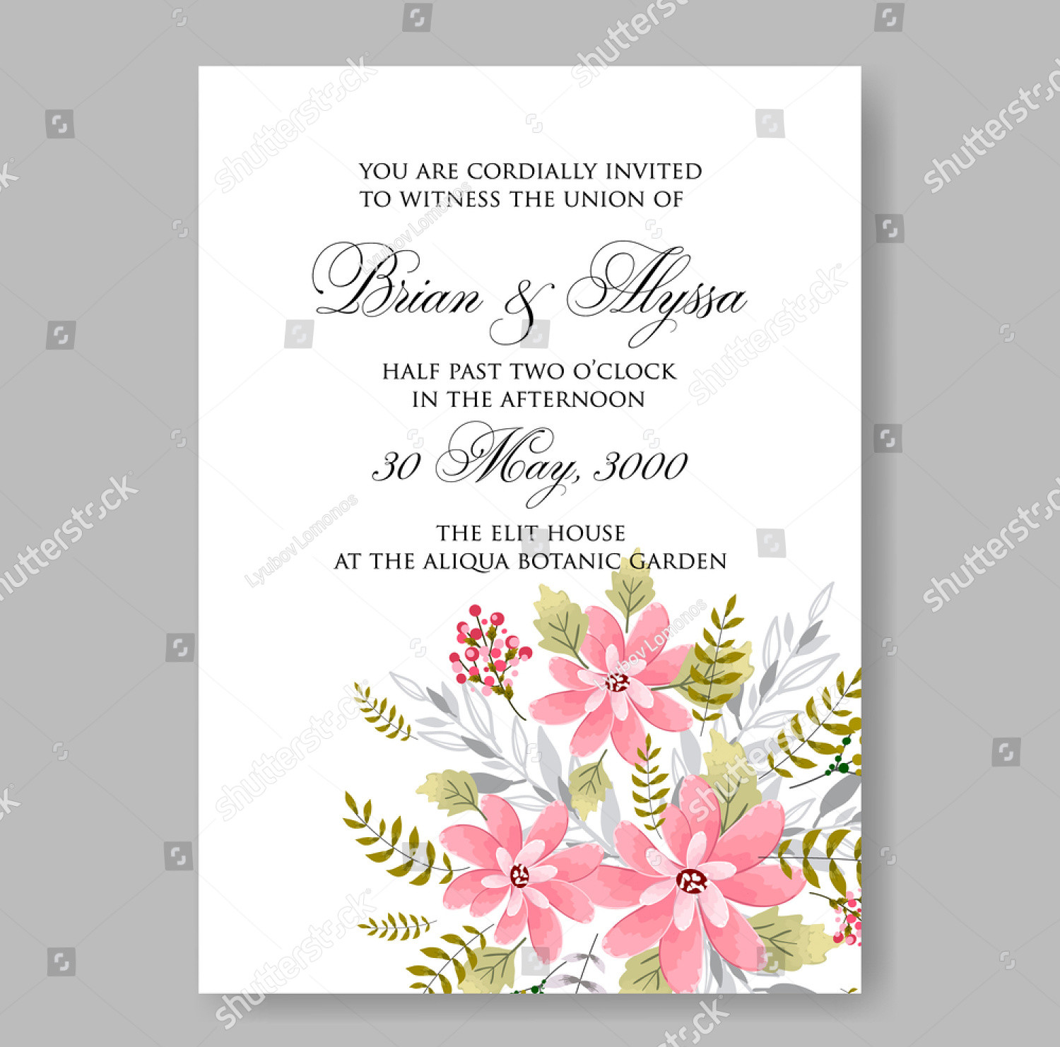 pink floral wedding invitation