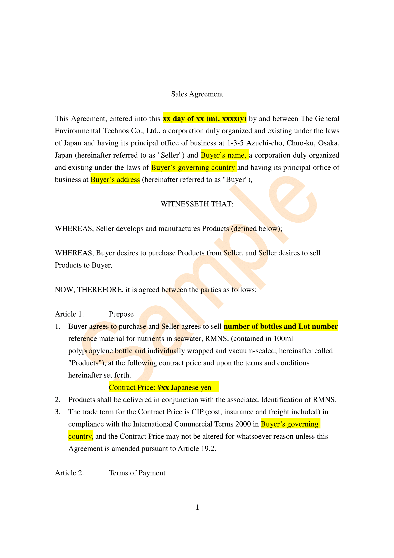Product sales contract 1