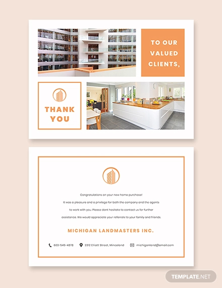 real estate business thank you card template