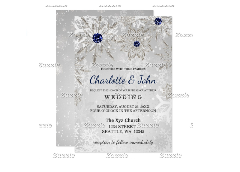 silver snowflake wedding invitation