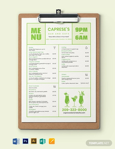 simple cocktail menu template