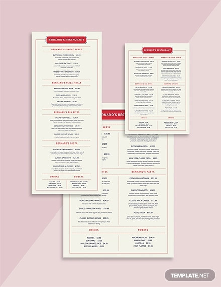 Simple Family Restaurant Menu Template