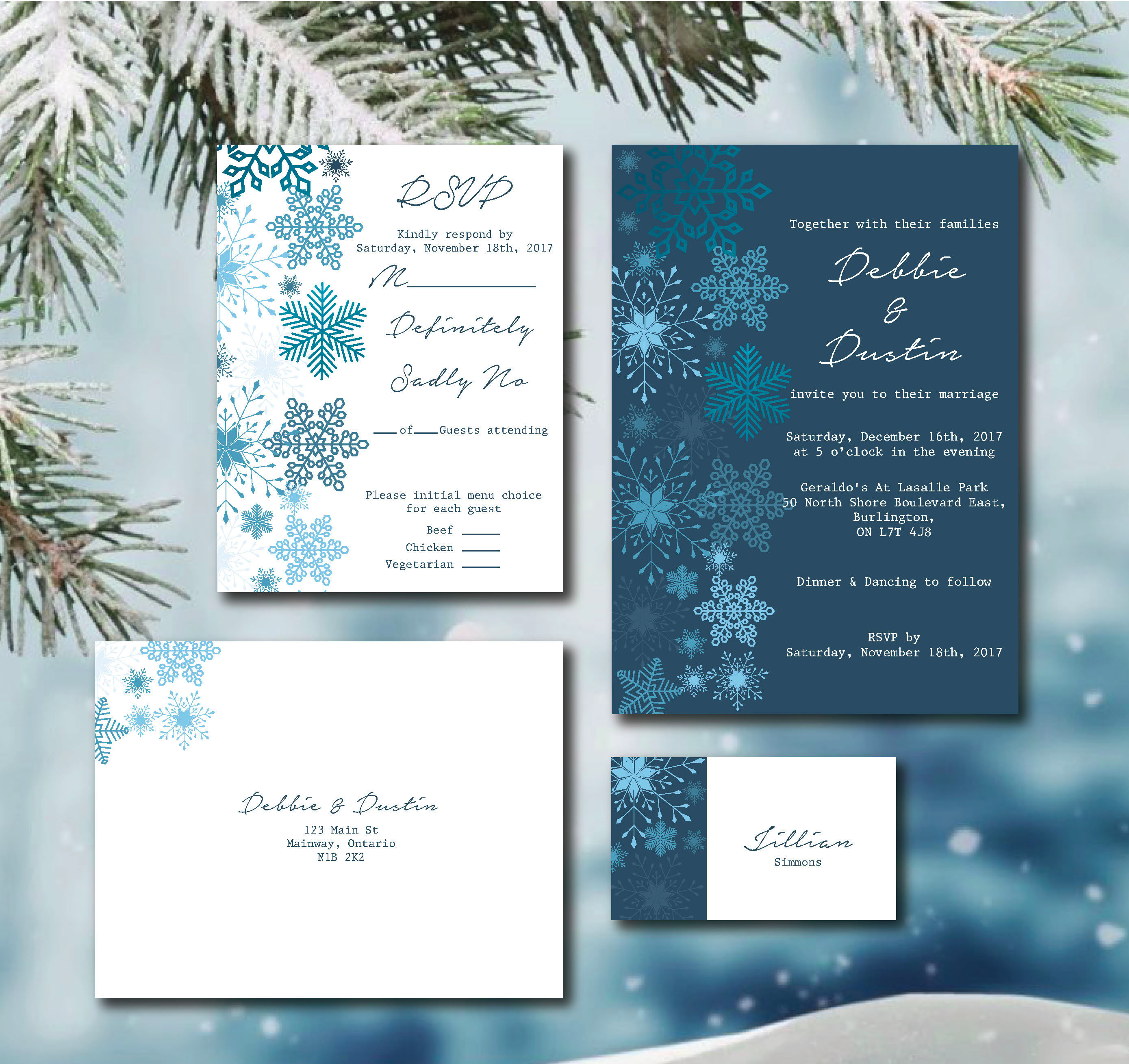snow flake winter wedding invitation