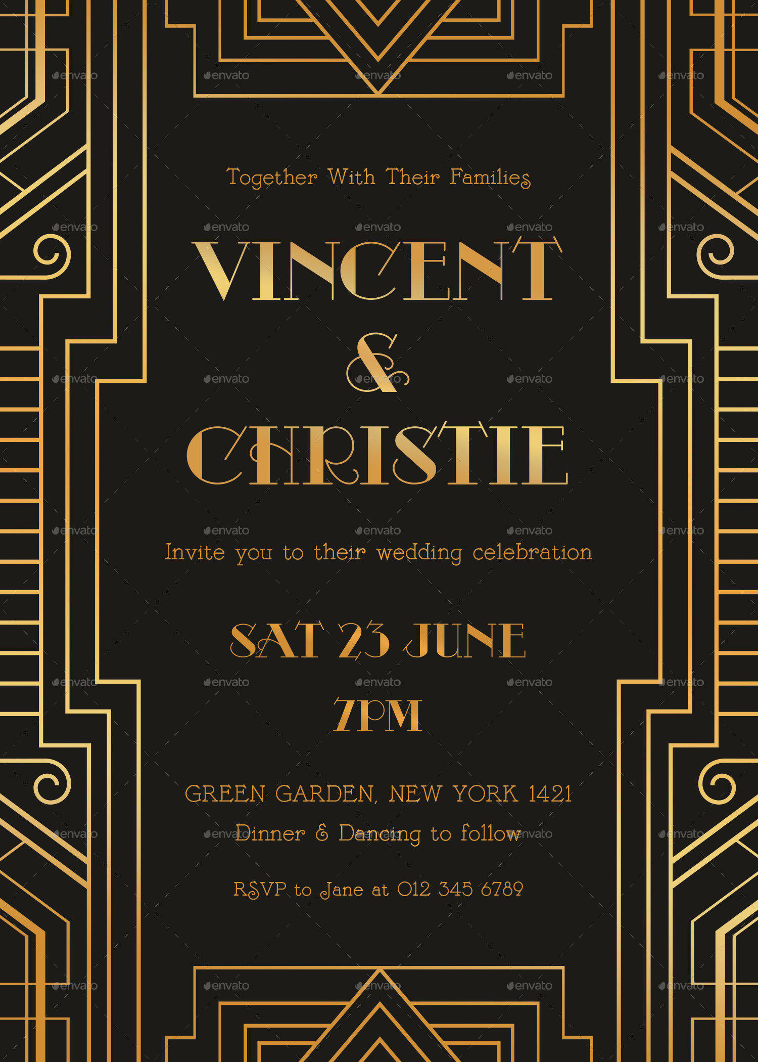 stylish art deco wedding invitation
