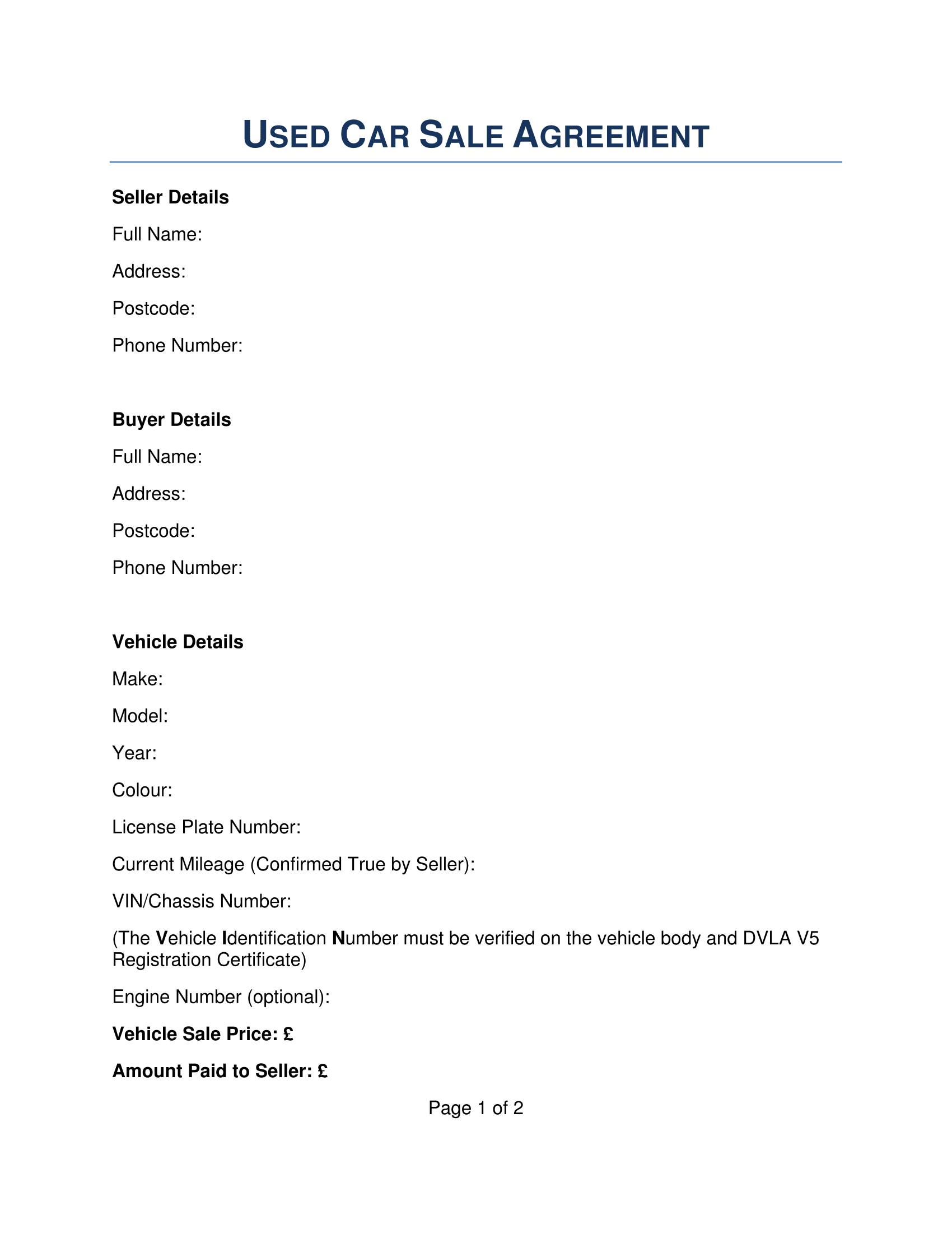 Car Sales Agreement Template Word