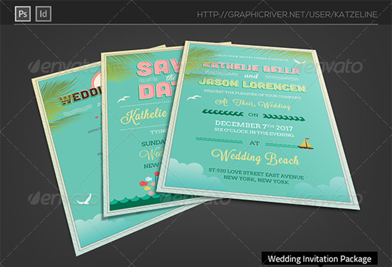 vintage beach wedding invitation
