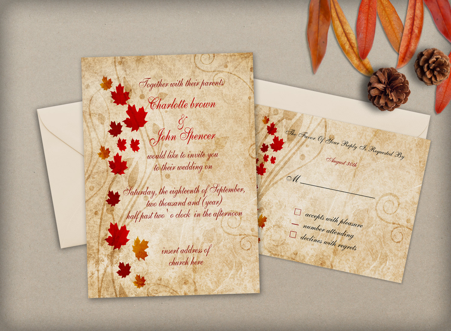 vintage fall wedding invitation