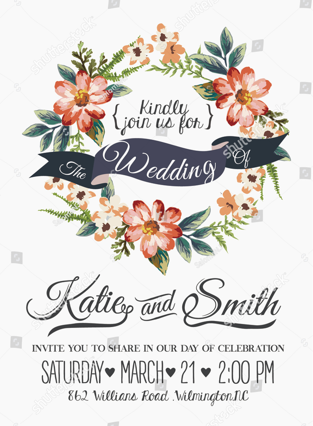 vintage floral wedding invitation