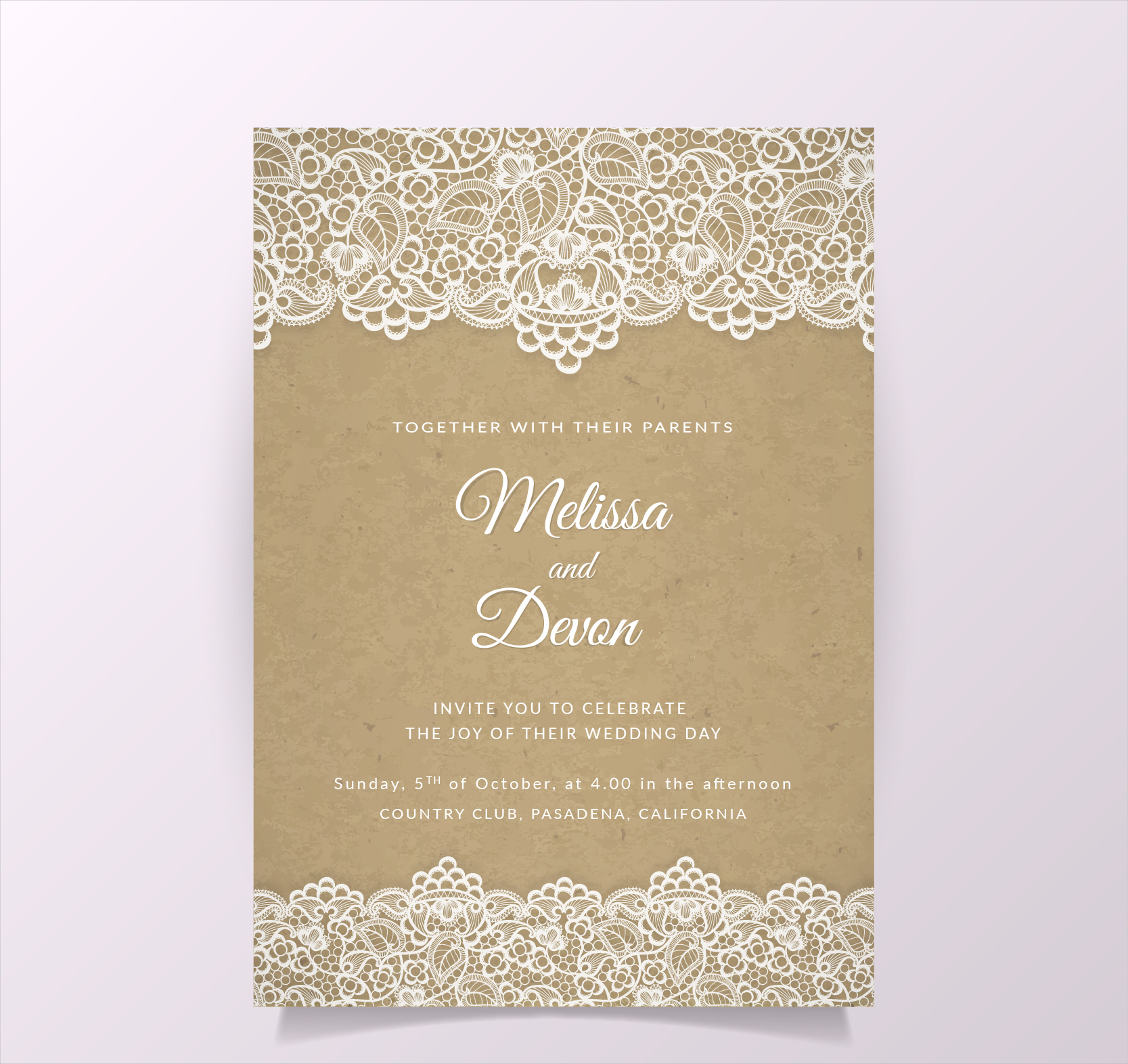 vintage wedding invitation with lace