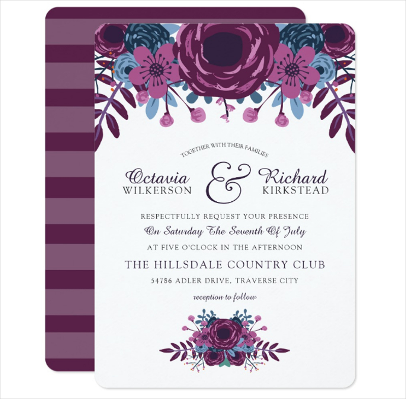 violet watercolor floral wedding invitation