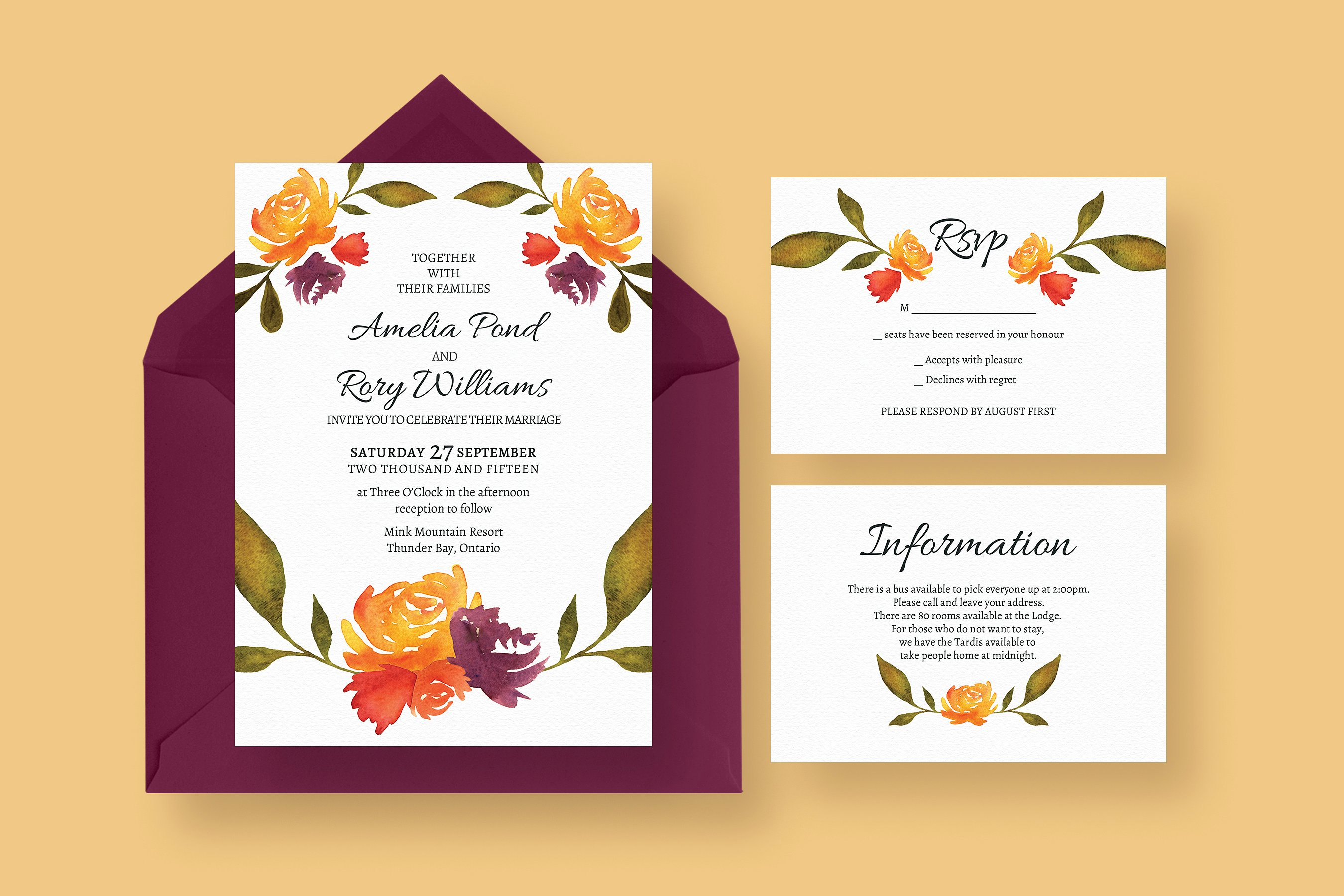 watercolor fall wedding invitation