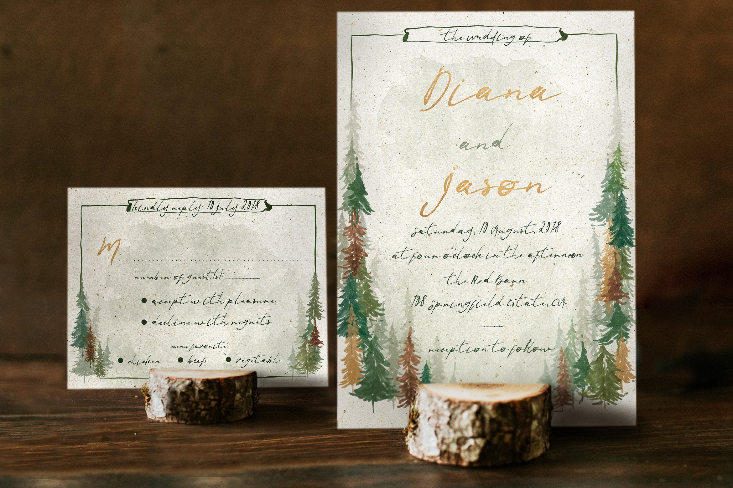 watercolor forest wedding invitation