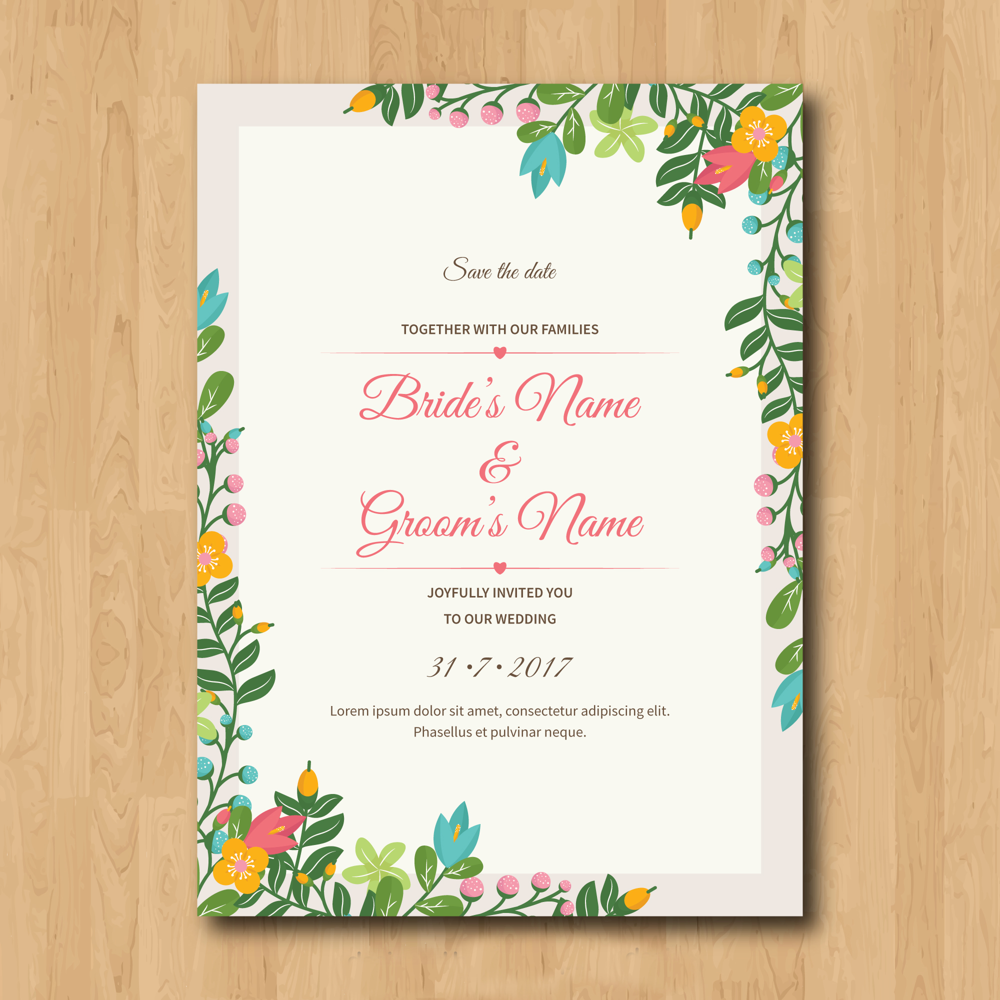 Wedding Invitation with Floral Frame