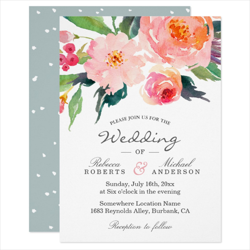whimsical watercolor botanical wedding invitation