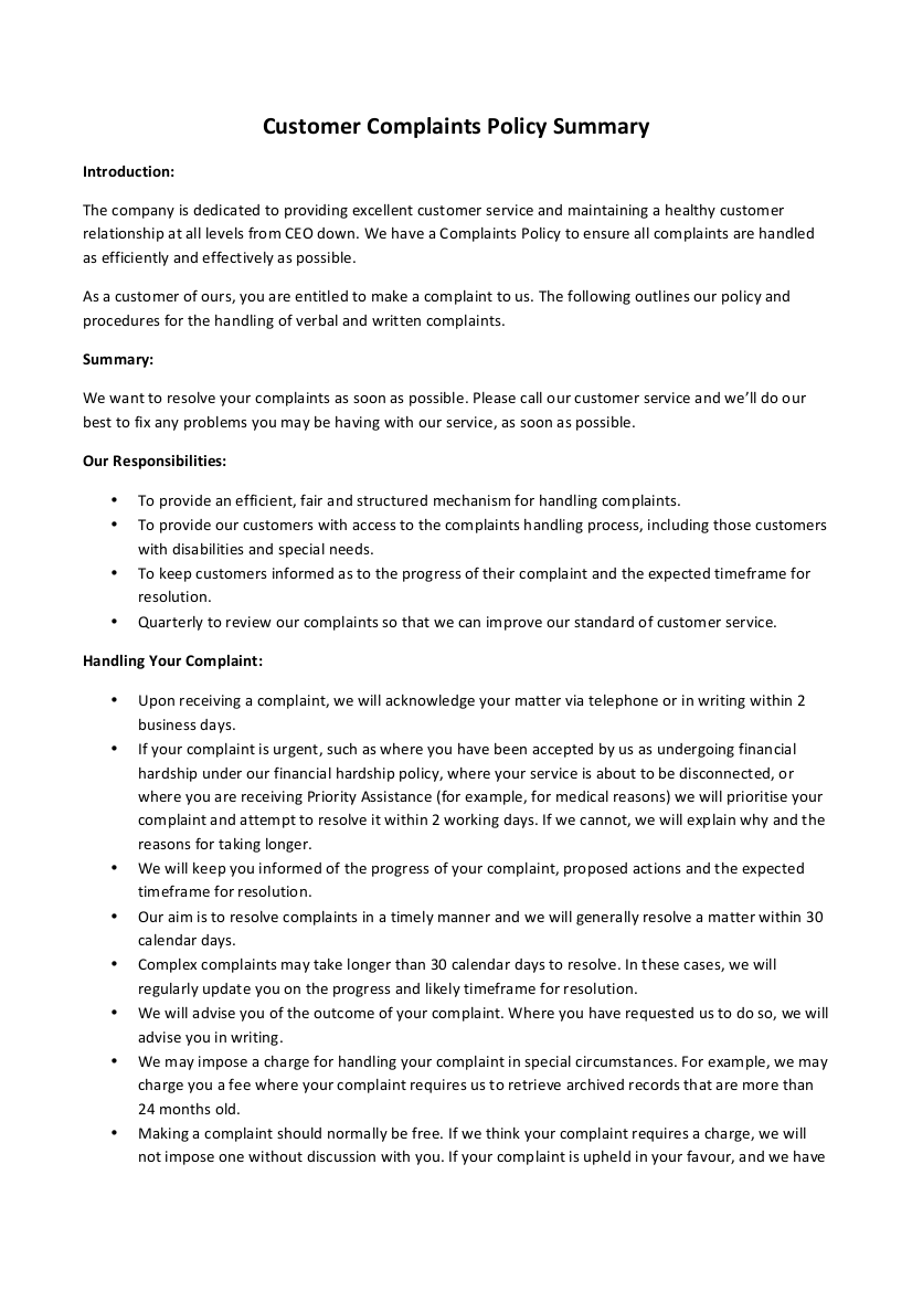 Complaints Procedure Template Free PRINTABLE TEMPLATES