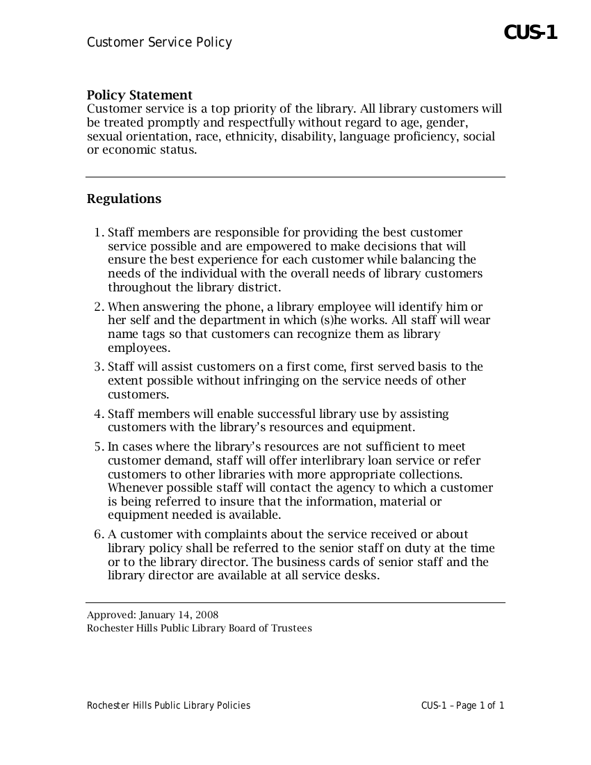 Customer Service Policy 22 Examples Format Pdf