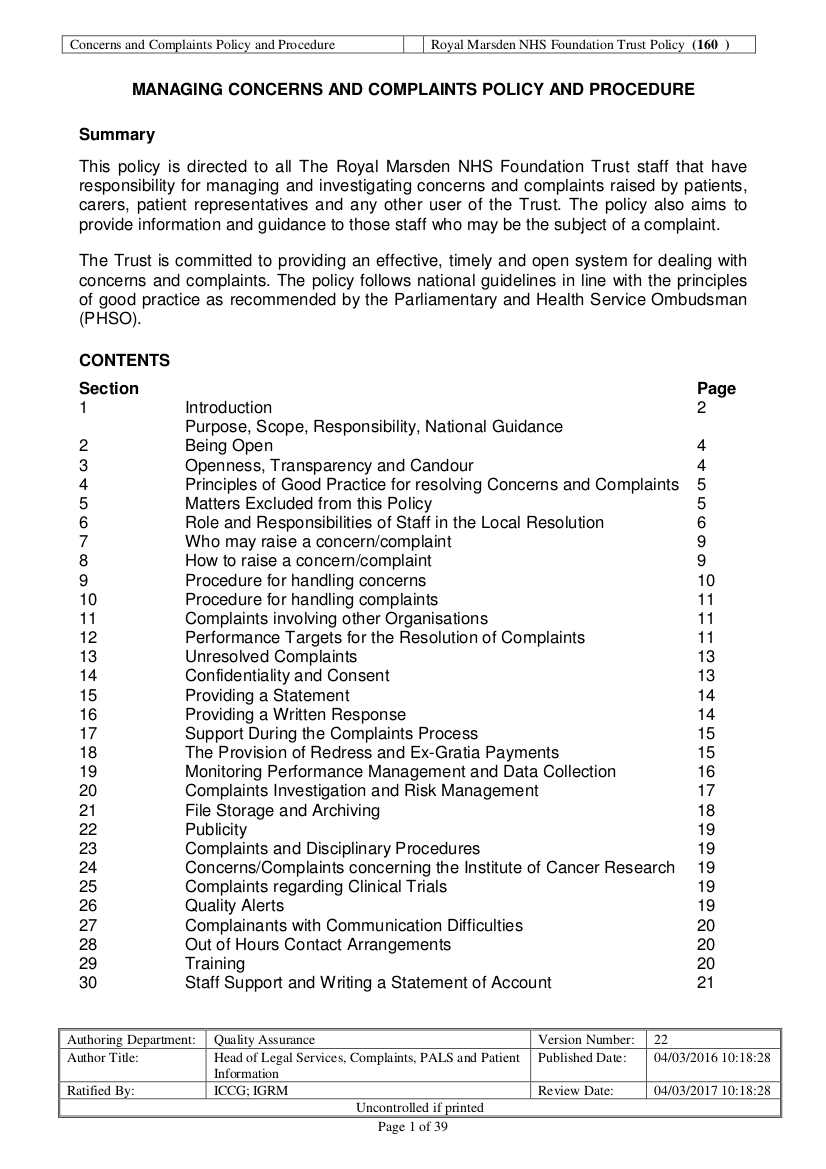 10 Concerns and Complaints Policy and Procedure