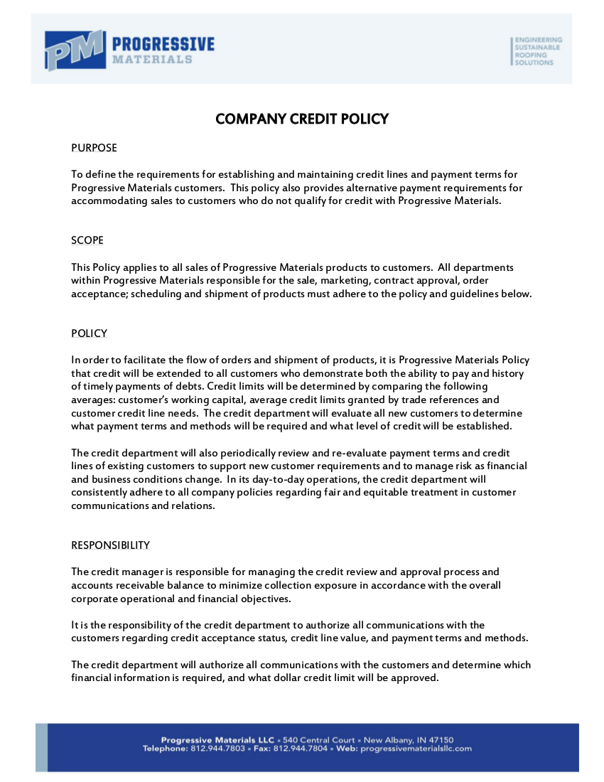 Credit Policies Procedures 9 Examples Format Sample PDF