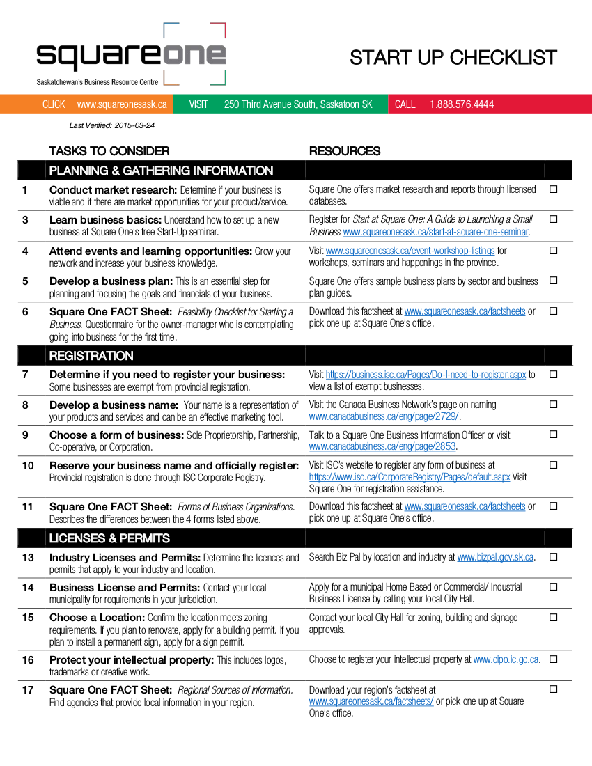 10 start up checklist