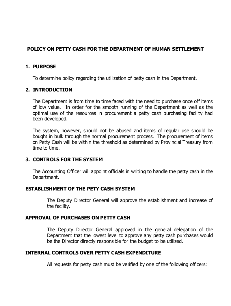 Petty Cash Policy Template