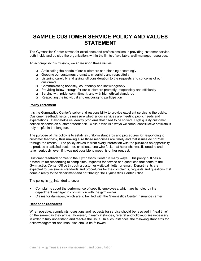 Customer Service Policies And Procedures Examples