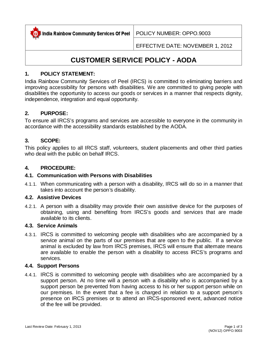 customer-service-policy-template