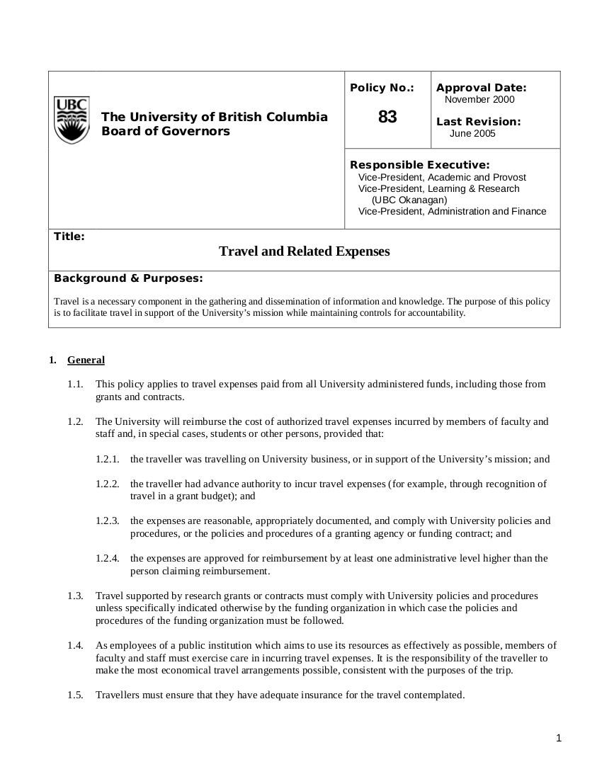 travel policy acknowledgement form