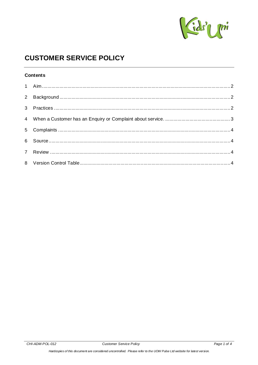 Policies and customer service – fashion and retail