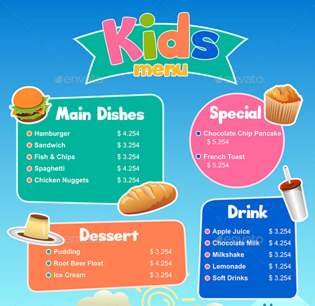 Menu With Prices For Kids To Read