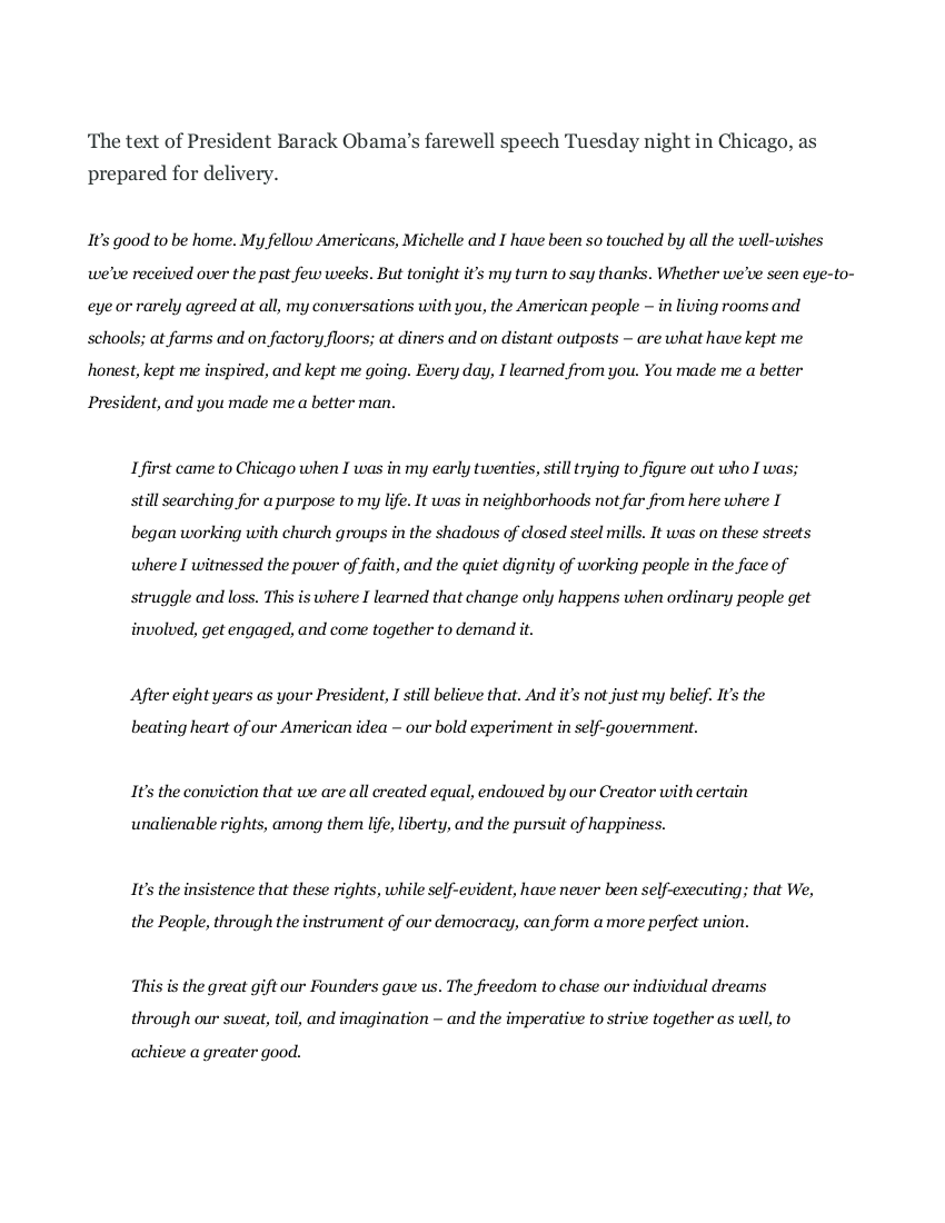 obama farewell speech analysis essay