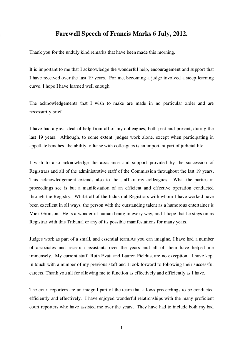 written farewell speech in english