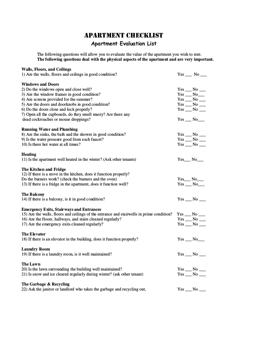 New Apartment Checklist 9+ Examples, Format, Pdf Examples
