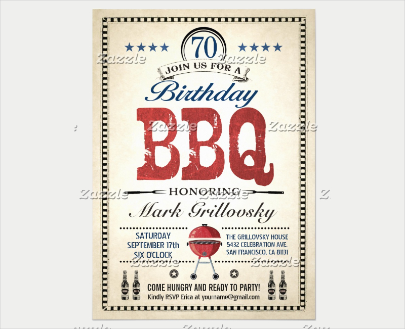 70th birthday bbq invitation